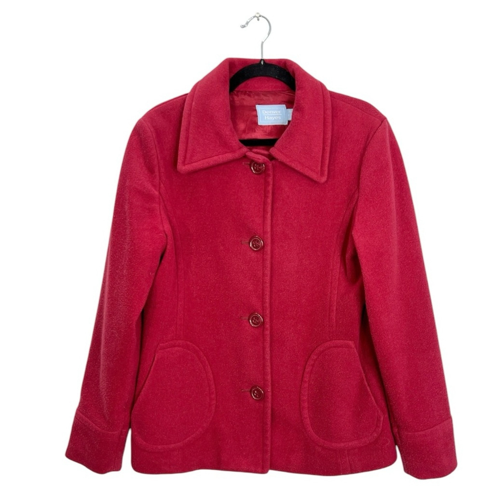 Watermelon pink red tailored cashmere blend pea coat M - Picture 3 of 10